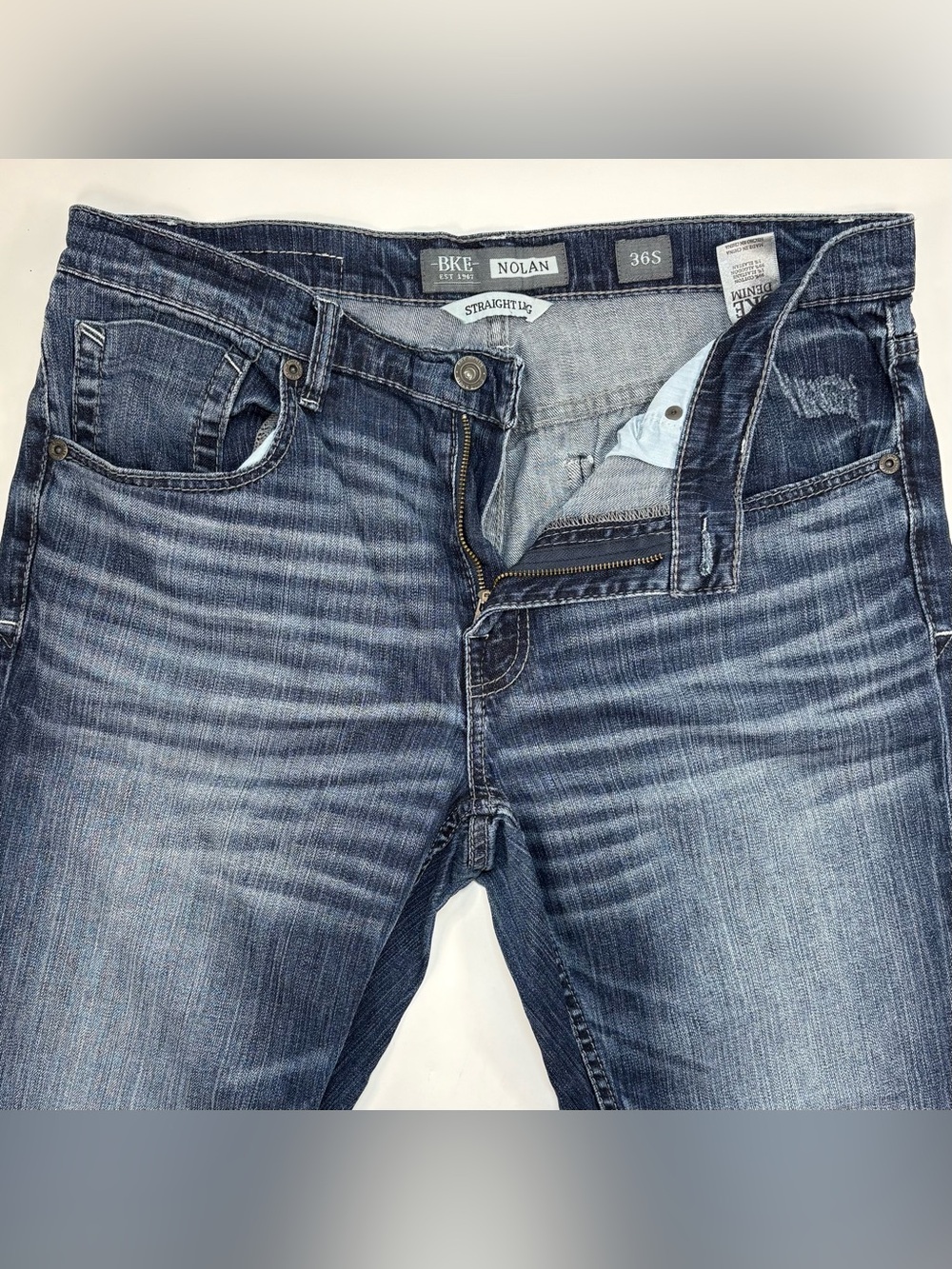 BKE Nolan Straight Leg Jeans Mens Blue Wash Size 36x29.5  Denim